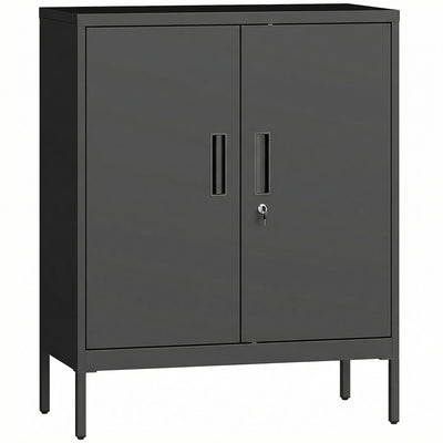 HOMCOM Metal Storage Cabinet with Lock and Adjustable Shelves - Black 