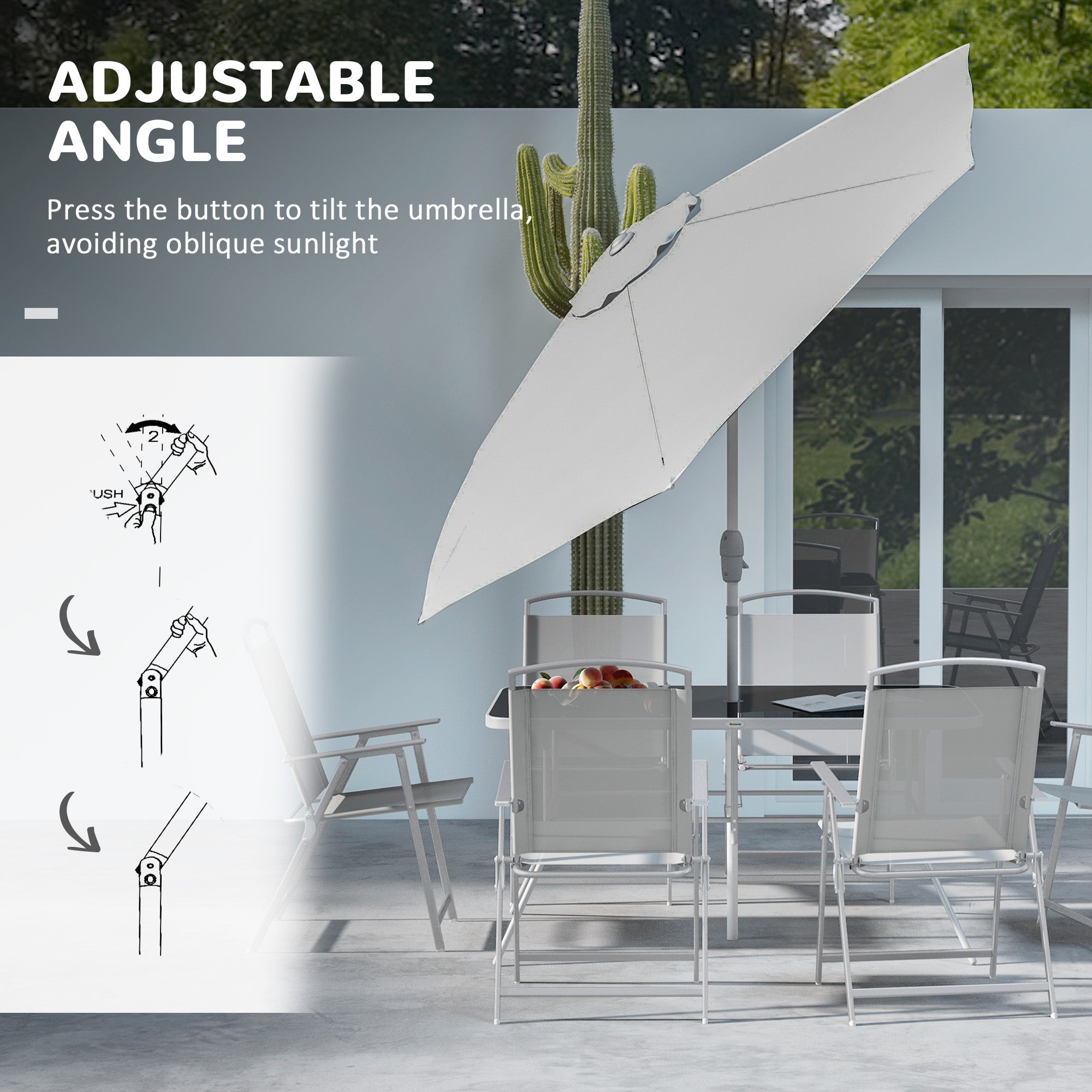 Outsunny Eight-Piece Garden Dining Set, with Chairs, Table and Parasol - Grey 
