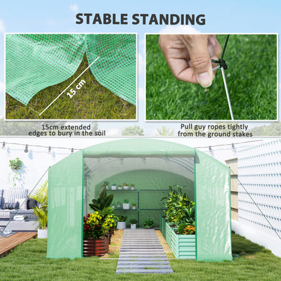 Outsunny 19 x 9.8ft Walk-In Polytunnel Greenhouse - Green 