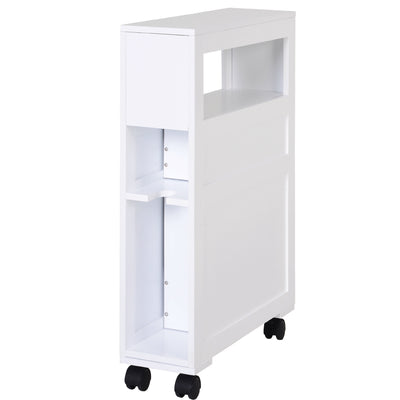 HOMCOM 72x16cm Narrow Bathroom Storage Unit w/ 2 Drawers Open Top 4 Wheels Slimline Modern Rolling Home Organisation 