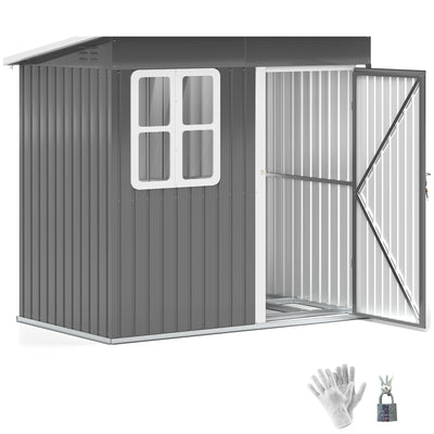 Outsunny 7 x 4ft Galvanised Steel Garden Shed, with Lock and Gloves - Grey 