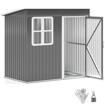 Outsunny 7 x 4ft Galvanised Steel Garden Shed, with Lock and Gloves - Grey