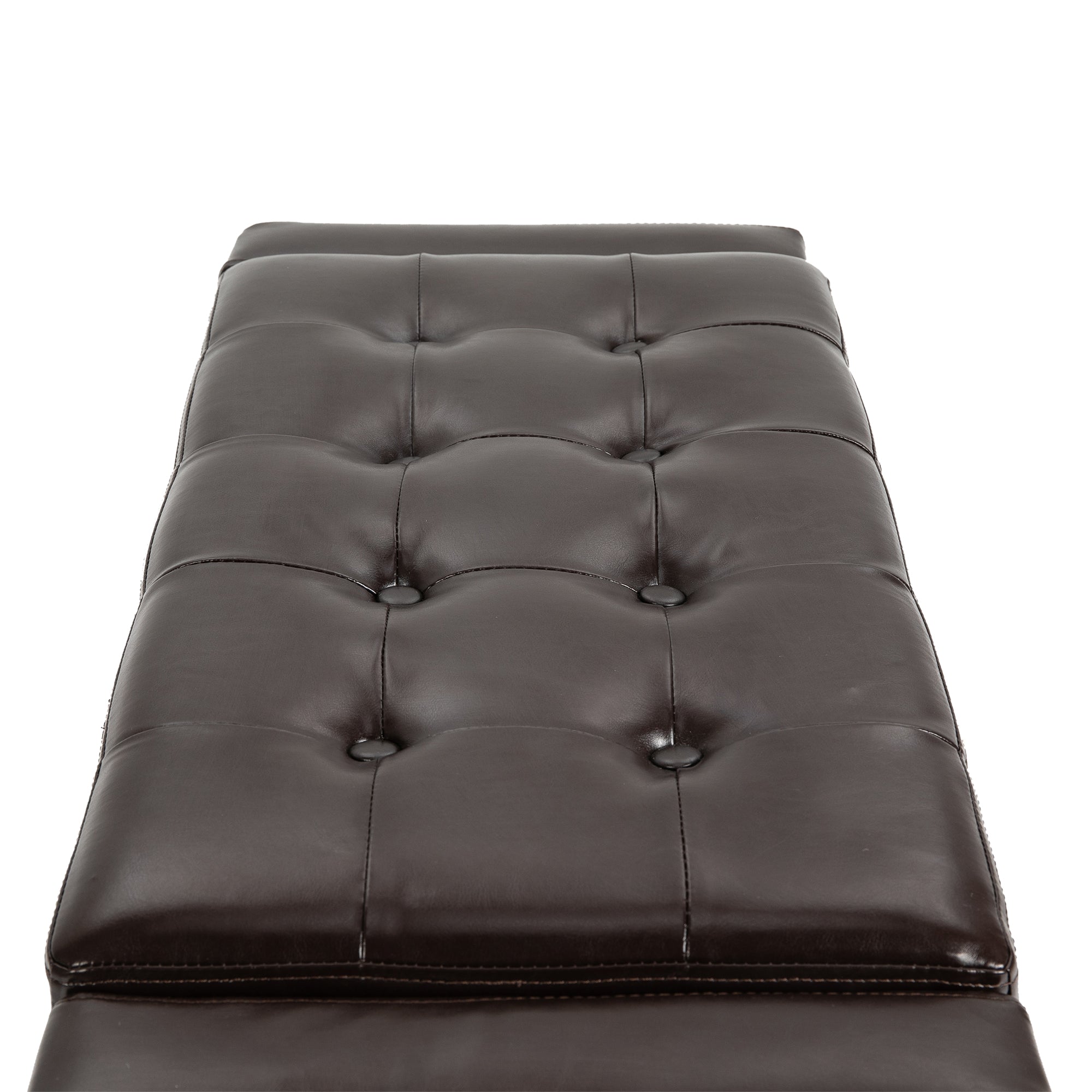 HOMCOM PU Leather Storage Ottoman Bench Storage Chest Tufted Ottoman Cube w/ Flipping Top 92L x 40W x 40H cm Brown 