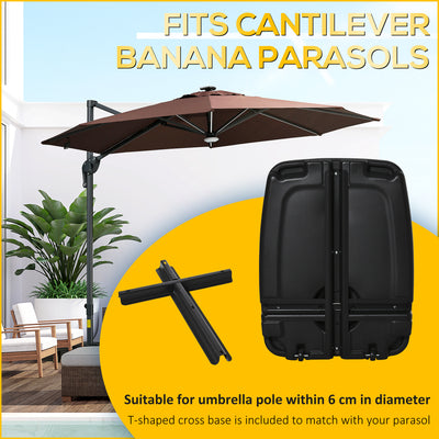 Outsunny Parasol Base, Water and Sand Filled, Up to 75kg, Portable Umbrella Stand Weights for Cantilever Banana Parasol with Wheels, Black 