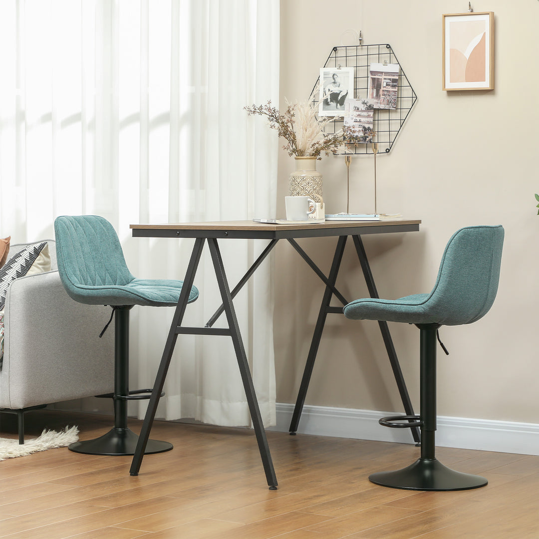 HOMCOM Set of Two Linen-Look Bar Stools - Blue 