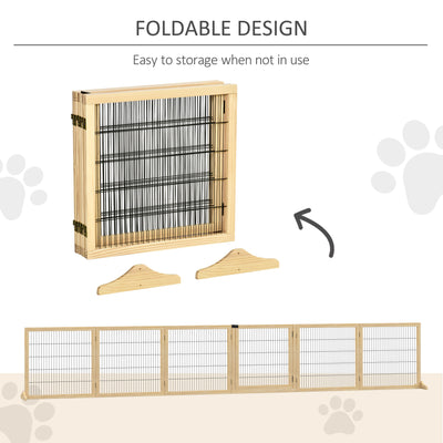 PawHut Wooden Pet Gate, Freestanding Dog Safety Barrier with Two Support Feet - Natural Tone 