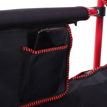 Outsunny Folding Fishing Camping Chair Portable Picnic Armchair Director Seat Oxford Metal Frame with Cup Holder, Phone Pocket - Red 