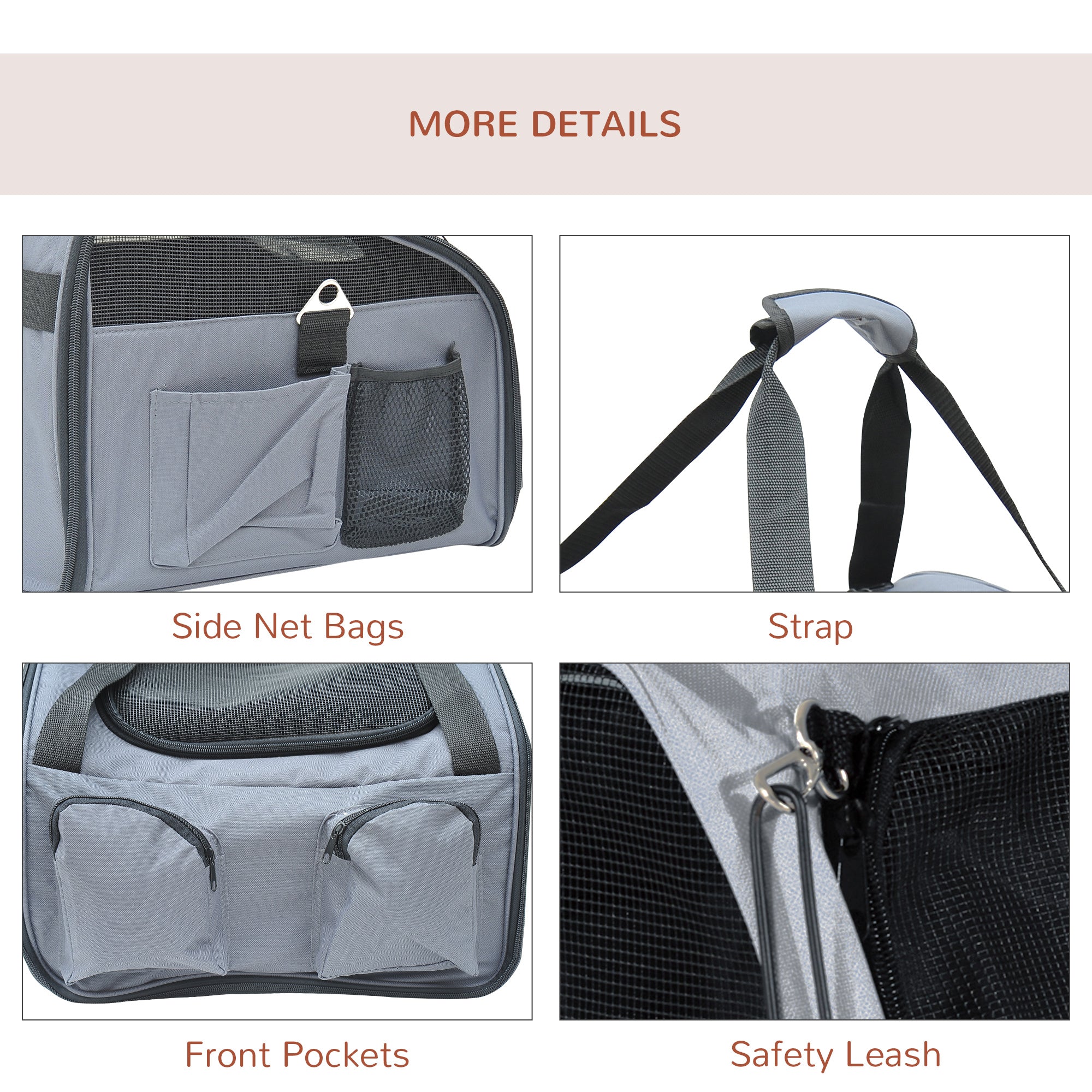 PawHut Pet Carrier Folding Bag Car Seat Cat Dog Puppy Kennel Portable Travel Cage Tote Case Mesh Holder House Grey 