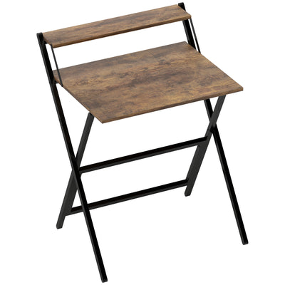 HOMCOM 70 cm Folding Computer Desk with Monitor Shelf - Rustic Brown 