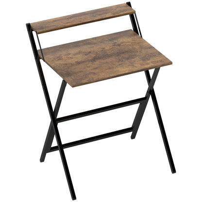 HOMCOM 70 cm Folding Computer Desk with Monitor Shelf - Rustic Brown