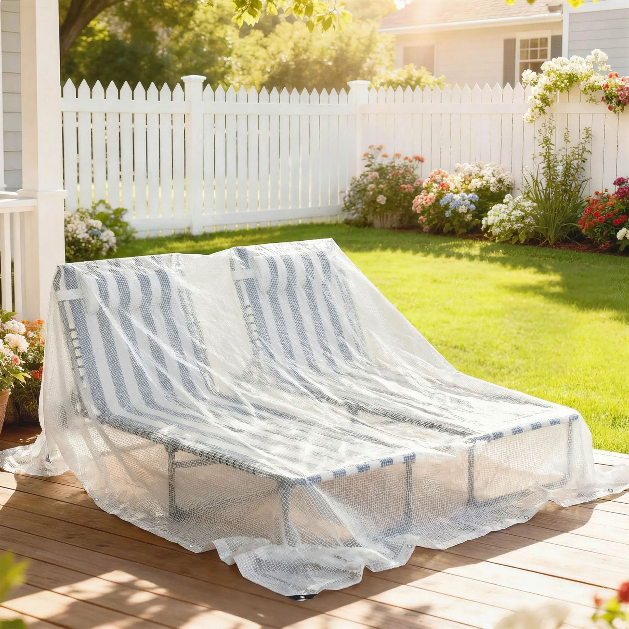 Outsunny 3 x 5m Waterproof Tarpaulin, Heavy Duty 140GSM Tear-Resistant PE Tarp with Reinforced Grommets, UV Protected Cover 