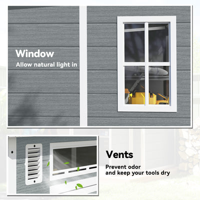 Outsunny 6 x 6 ft Plastic Garden Shed, Wood-Effect Outdoor Storage Shed with Floor, Windows, Lockable Doors and Vents, Grey 