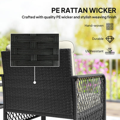 Outsunny 3 Pieces Rattan Bistro Set with Glass Top Coffee Table, Chairs and Cushions for Outdoor, Patio, Balcony, Cream 