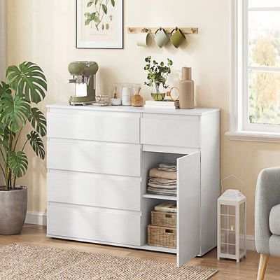 HOMCOM Modern Chest Of Drawers, 5 Drawer Dresser with Adjustable Shelf, Soft-Close Door, White 