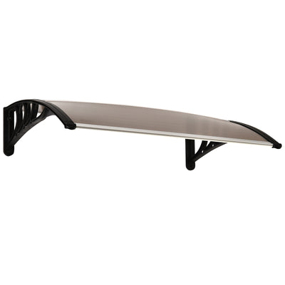 Outsunny Curved Window Door Canopy Aluminium Rigid Plastic Polycarbonate Fixed Outdoor Awning Modern Design UV Water Rain Resist 120 x 75cm Brown 