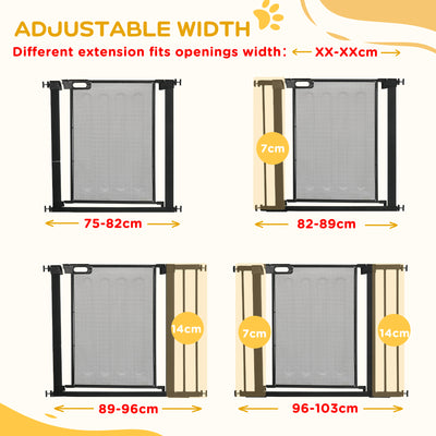 PawHut Pressure Fit Safety Gate, for Staircases, Hallways, Doorways w/ Extensions Kit, 75-103CM Adjustable Width - Black 