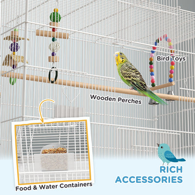 PawHut Bird Cage w/ Stand, Toys, Accessories, for Canaries, Finches, White 
