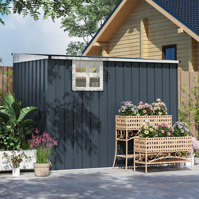 Outsunny 7.6 x 4ft Garden Metal Shed, Outdoor Storage Shed with Window, 2 Vents and Lockable Door for Garden, Patio, Dark Grey 