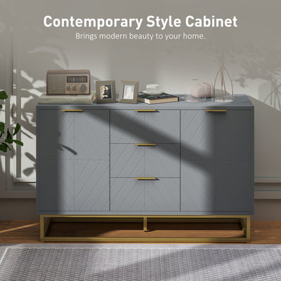 HOMCOM Sideboard with 3 Drawers and Adjustable Shelves for Living Room - Grey 