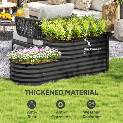Outsunny Two-Tier Galvanised Steel Garden Planter - Dark Grey 