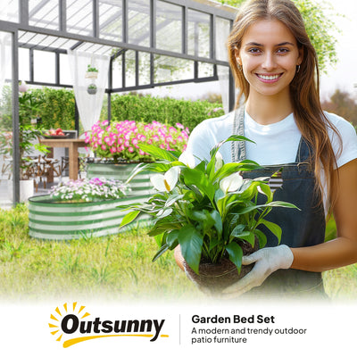 Outsunny Two-Tier Galvanised Steel Garden Planter - Light Green 