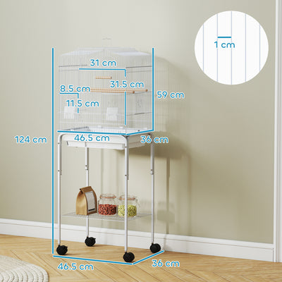 PawHut Bird Cage Budgie Cages for Finch Canary Parakeet with Stand Wheels Slide-out Tray Accessories Storage Shelf, White 