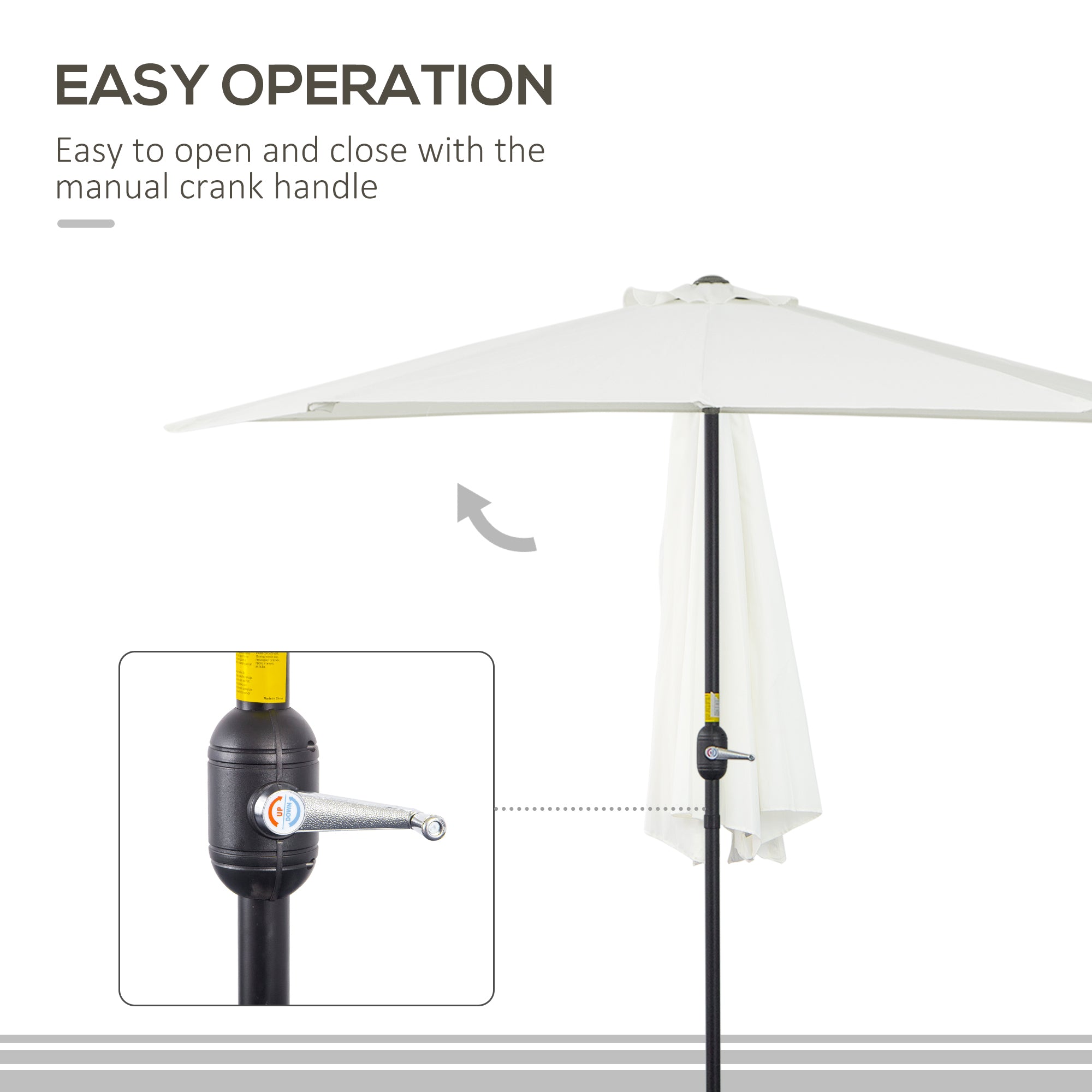 Outsunny 2.7m Garden Half Parasol, Outdoor Balcony Umbrella with 5 Steel Ribs, Patio Sun Shade, Cream White 