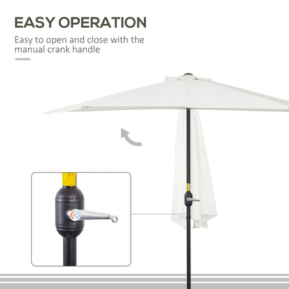 Outsunny 2.7m Garden Half Parasol, Outdoor Balcony Umbrella with 5 Steel Ribs, Patio Sun Shade, Cream White 