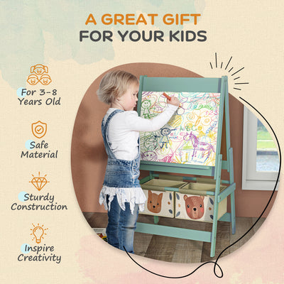 AIYAPLAY Three-In-One Kids Easel with Paper Roll, Art Easel, with Storage - Green 