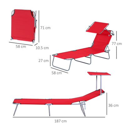 Outsunny 2 Piece Folding Sun Lounger, Lounge Chairs Reclining Sleeping Bed with Adjustable Sun Shade Awning for Beach, Patio 