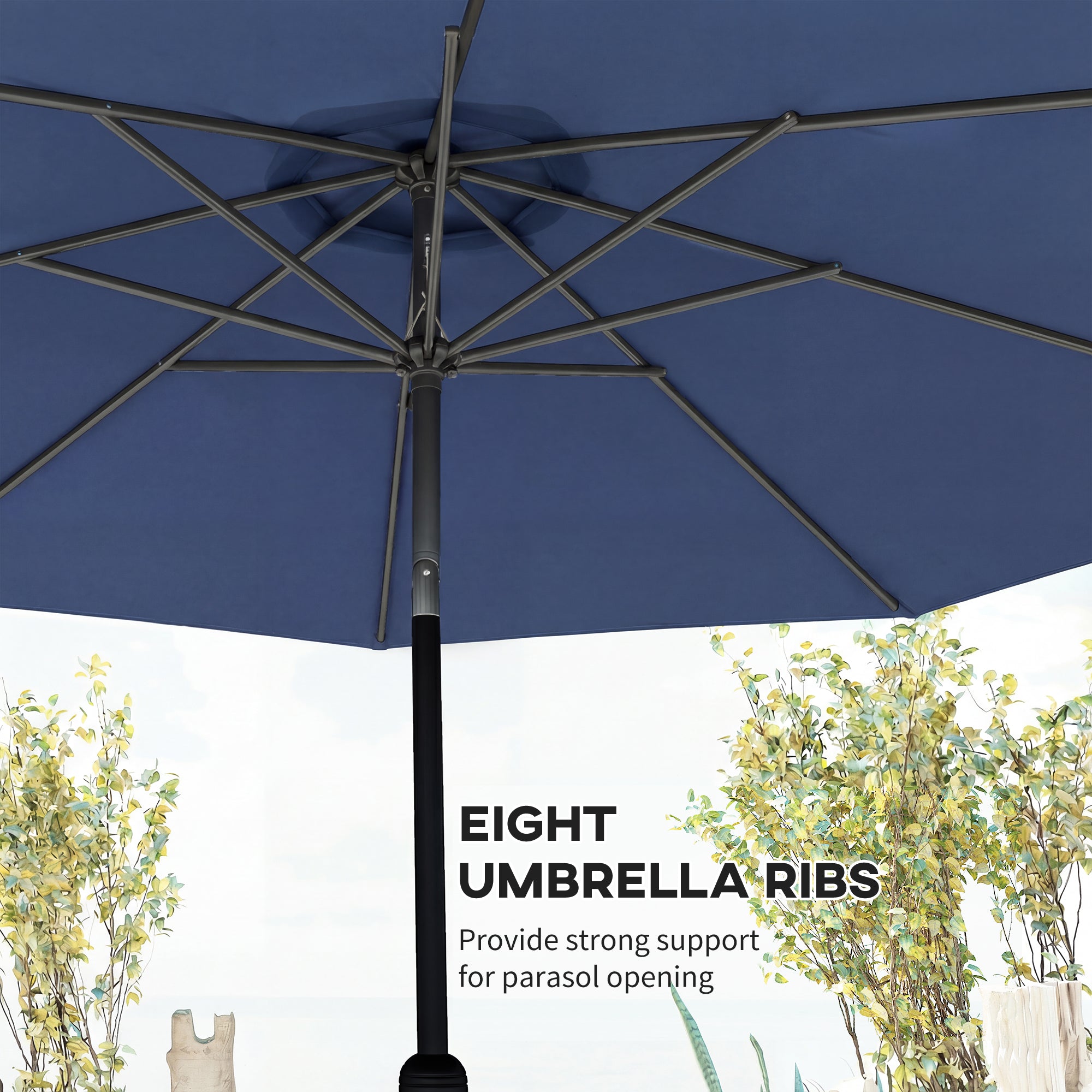 Outsunny 3 m Garden Parasol Umbrellas, Outdoor Sun Shade with 8 Ribs, Tilt and Crank Handle, Navy Blue 
