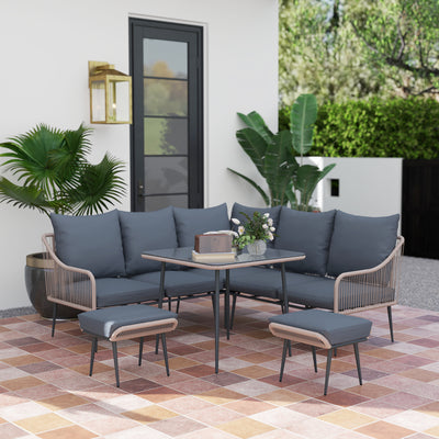 Outsunny Six-Piece Rattan Strong Garden Sofa Set - Brown/Grey 