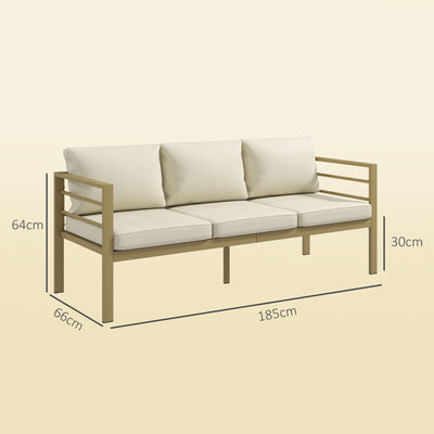 Outsunny Garden Bench with Cushions, 3-Seater Sofa with Backrest, Armrest and Back Cushions, 185 x 66 x 64cm, Cream White 