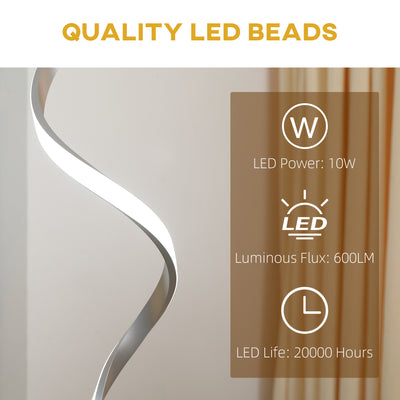 HOMCOM Dimmable Floor Lamp for Living Room, Modern Spiral Standing Lamp with 3 Adjustable Brightness and Square Base, Silver 