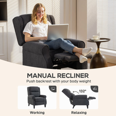 HOMCOM 132° Recliner Armchair, with Extended Footrest - Dark Grey 