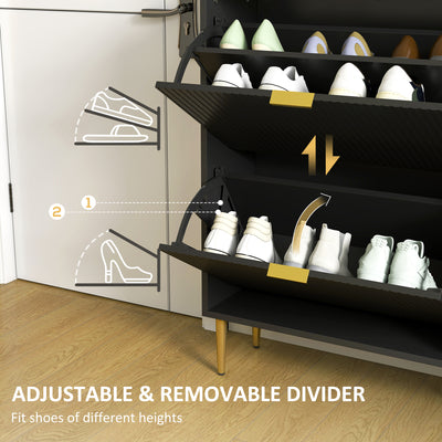 HOMCOM Narrow Shoe Cabinet with 3 Flip Drawers - Black 