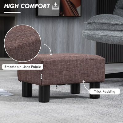 HOMCOM Linen Fabric Footstool Ottoman Cube with 4 Plastic Legs, Brown 