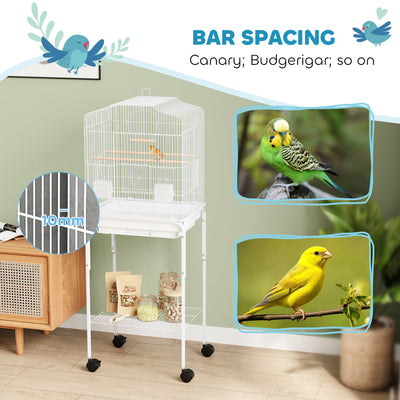 PawHut Bird Cage Budgie Cages for Finch Canary Parakeet with Stand Wheels Slide-out Tray Accessories Storage Shelf, White 