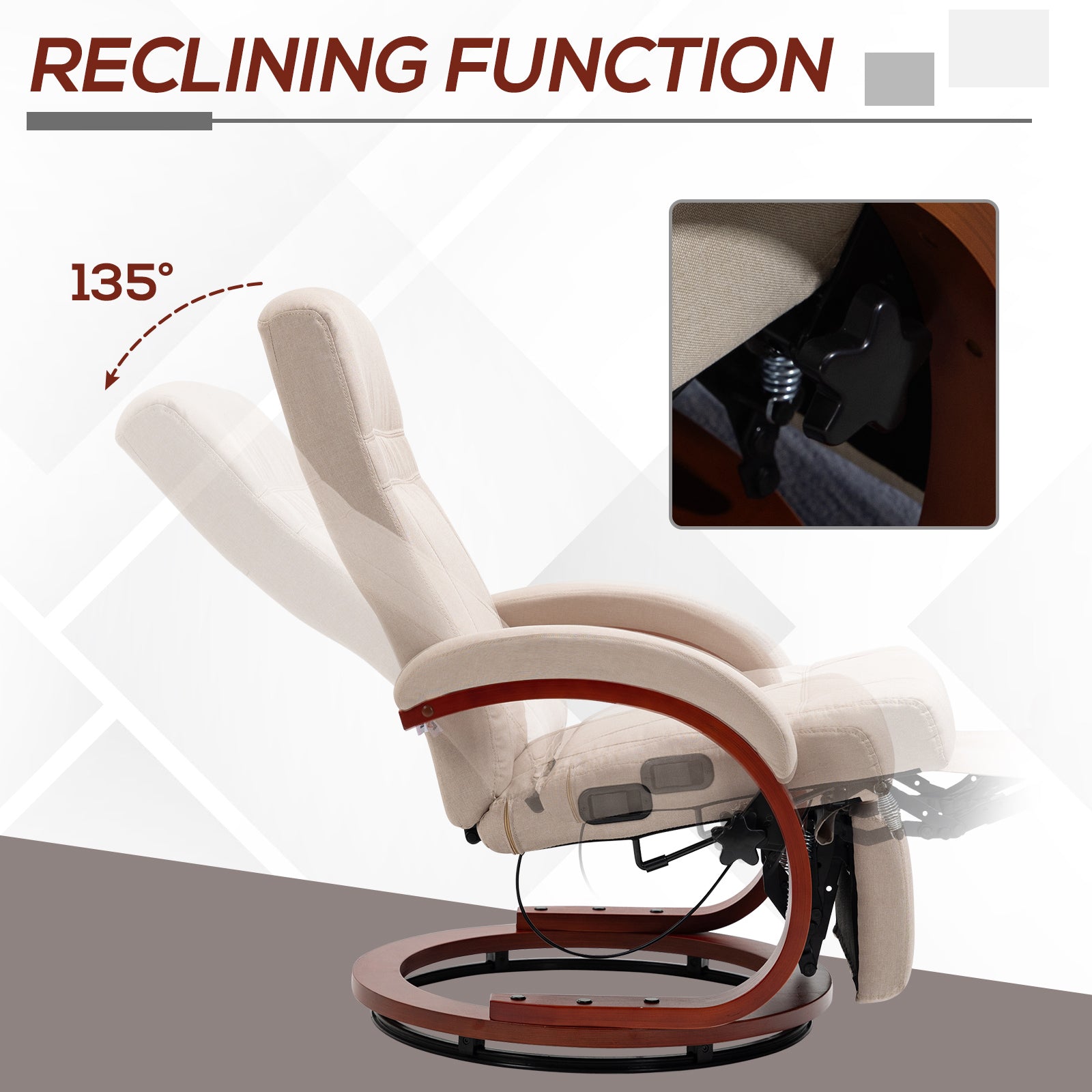 HOMCOM 135\'c2\'b0 Manual Reclining Swivel Chair, with Footrest - Beige