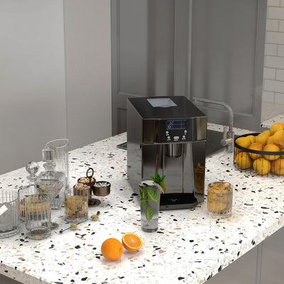 HOMCOM Ice Maker Machine and Water Dispenser, Counter Top Ice Cube Maker for Home with 3L Tank, Adjustable Cube Size, 9 Ice Cubes per 6-10 Minutes, No Plumbing Required, Black 