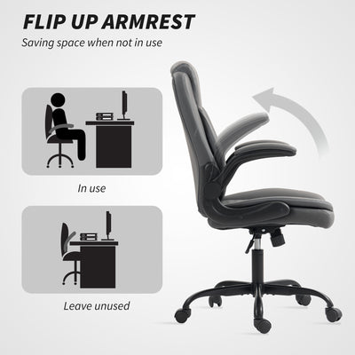 HOMCOM Faux Leather Office Chair. with Flip-Up Armrests - Charcoal Grey 