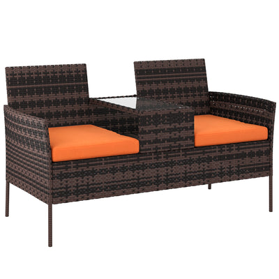 Outsunny Two-Seat Rattan Chair, with Middle Table - Orange 
