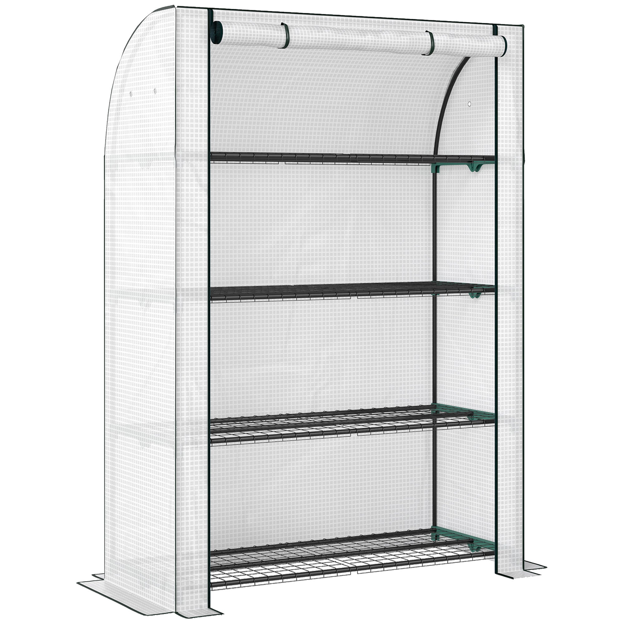 Outsunny Mini Greenhouse with Reinforced PE Cover, Portable Indoor Outdoor Green House with Roll-up Door, 170 x 120 x 50cm, White 