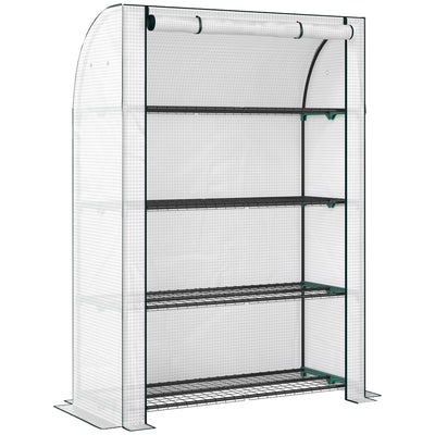 Outsunny Mini Greenhouse with Reinforced PE Cover, Portable Indoor Outdoor Green House with Roll-up Door, 170 x 120 x 50cm, White 
