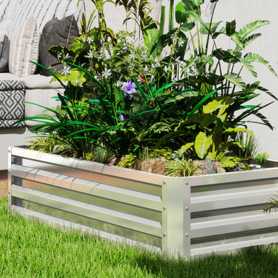 Outsunny Raised Beds for Garden, Galvanized Outdoor Planters, for Herbs and Vegetables, Use for Patio, Backyard, Balcony, Silver 