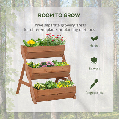 Outsunny 3 Tier Raised Garden Bed Wooden Elevated Planter Box Kit, 66L for Flower, Vegetable, Herb, 65x75x78cm, Brown 