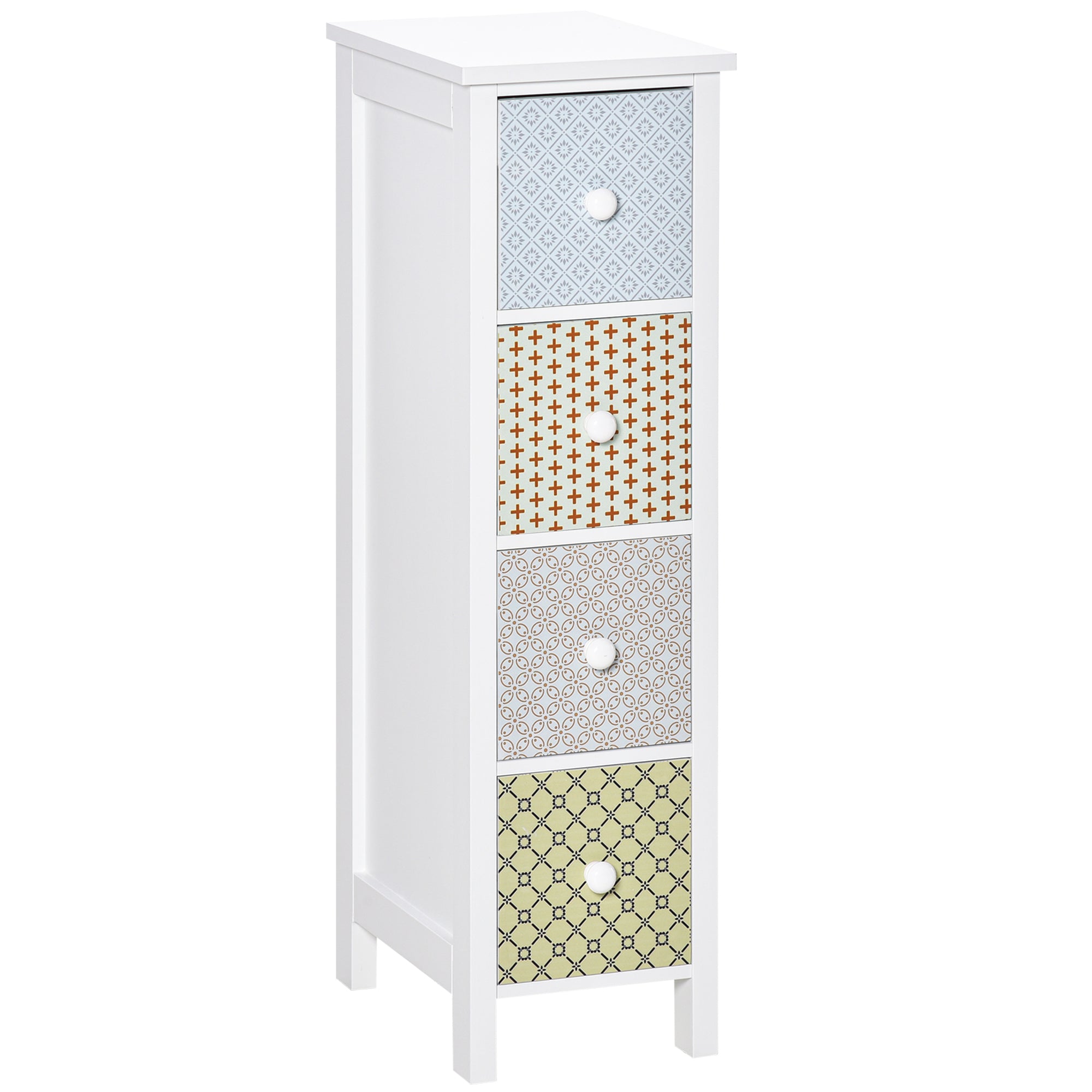 HOMCOM Chest of Drawers, 4 Drawer Dresser, Storage Organizer Toilet Tissue Cabinet for Bedroom, Bathroom 