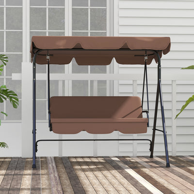 Outsunny Three-Seat Garden Swing Chair, with Adjustable Canopy - Brown 