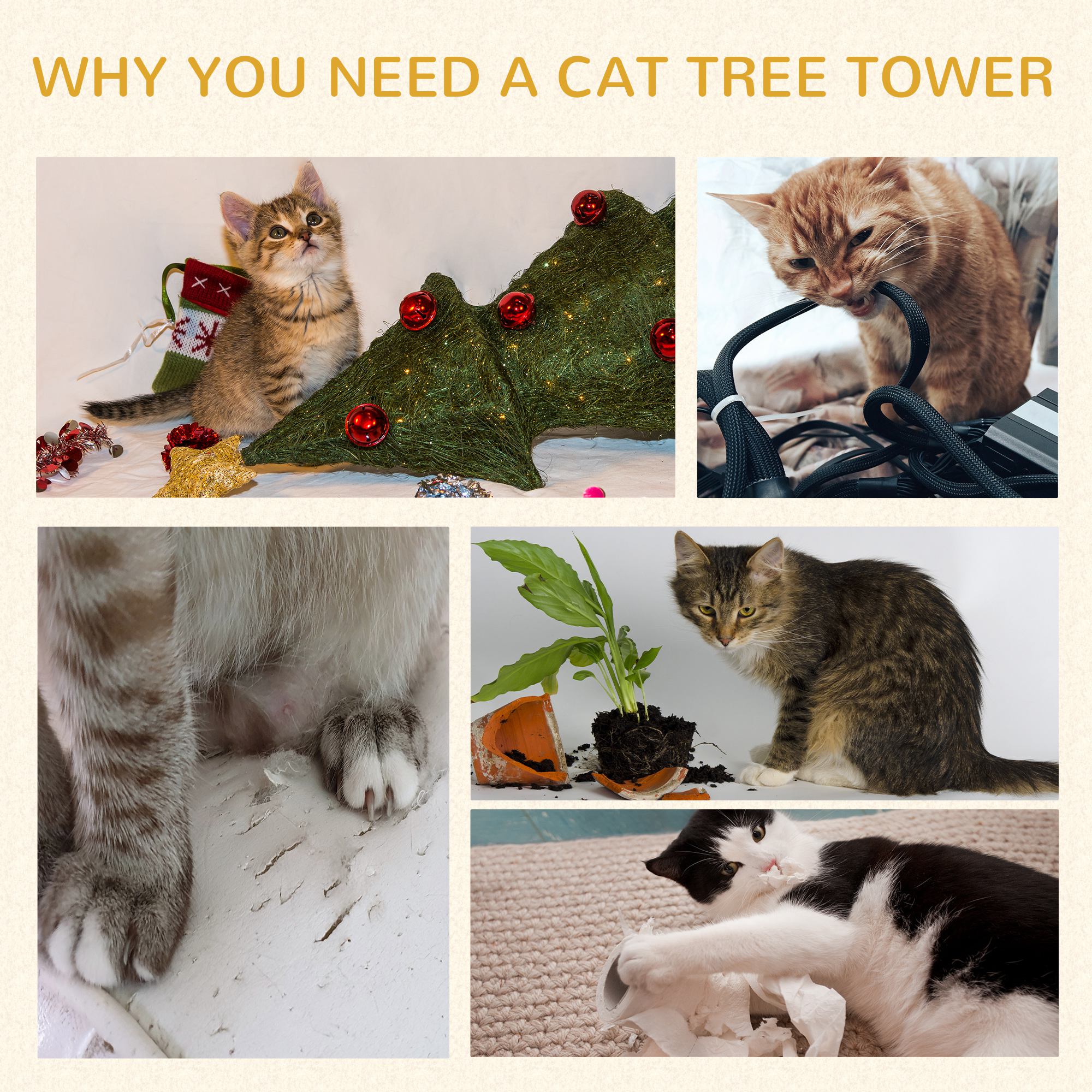 PawHut 91cm Cat Tower Scratching Posts Cat Tree for Indoor Cats Kitten Activity Centre Grey 