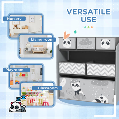 ZONEKIZ Kids Storage Unit, Toy Storage Organiser, with Six Fabric Bins, for Bedrooms, Playrooms, Nurseries - Grey 